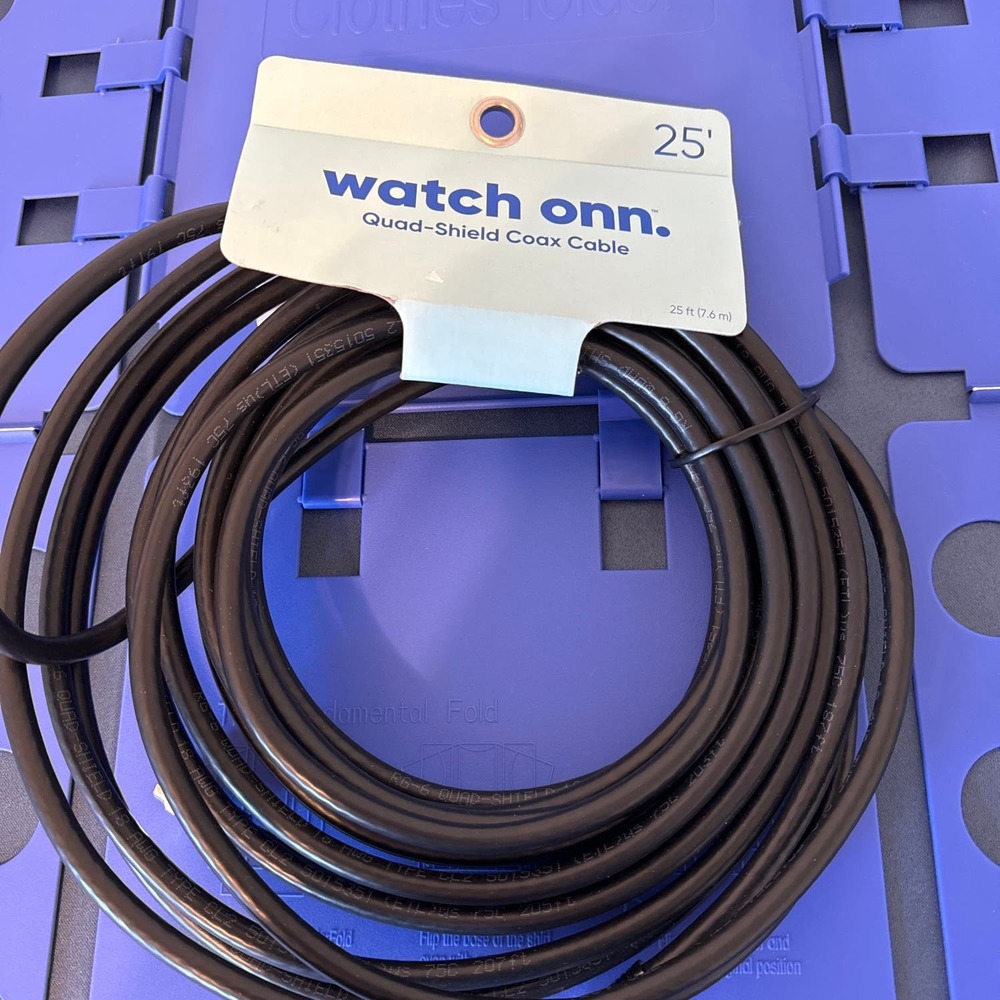 Watch Onn QUAD SHIELD COAX‎ CABLE  IN-WALL & OUTDOOR RATED CONNECTORS 25' WIRE